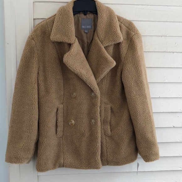 Falls Creek Jackets & Blazers - FallsCreek L Large Sherpa teddy bear coat NWT tan carmel beige peacoat